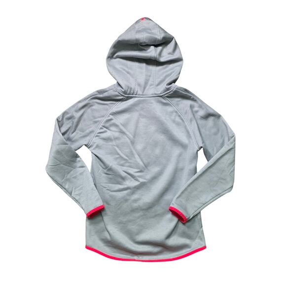 Under Armour Cold Gear Hoodie Youth Girls Large Gray Pink Fleece Pullover - Picture 6 of 6